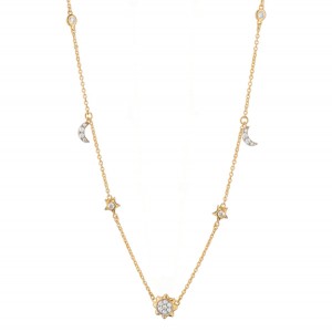 18K Diamond Sun Moon Stars Necklace